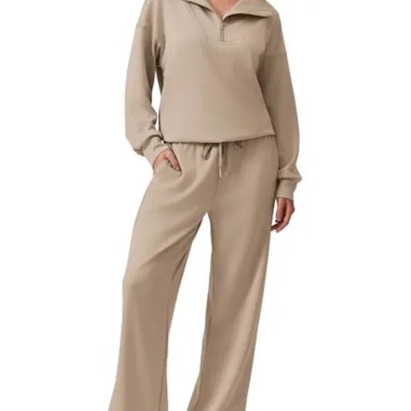 Oversized Half-Zip Sweatsuit Set Loose Fit Wide Leg Tracksuit Y2K Chic